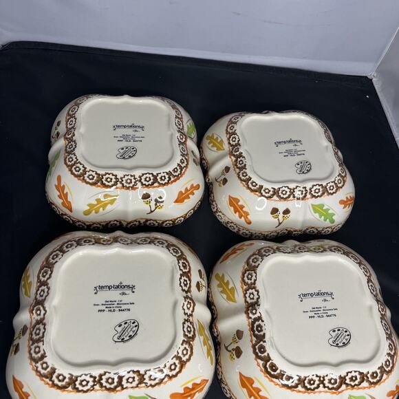 Temptations by Tara Old World Fall Leaf 7.5” Soup Salad Bowls (4) Thanksgiving - Picture 8 of 9